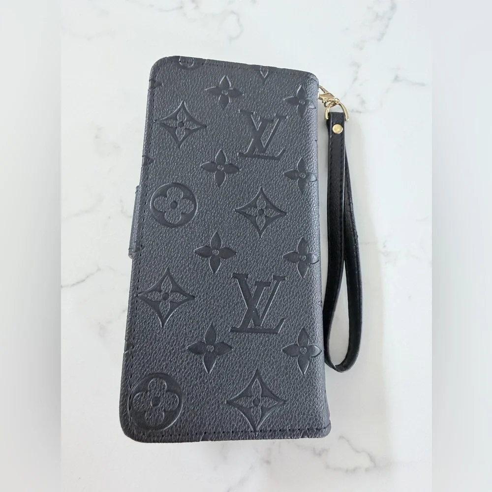 New IPhone 15 Pro Max Black Monogram Wallet Phone Case - Picture 4 of 6